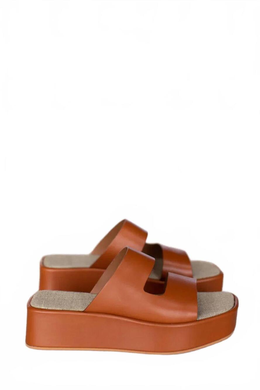 NEW EMERSON FRY women's platform slide sandal in almond leather - Picture 1 of 4